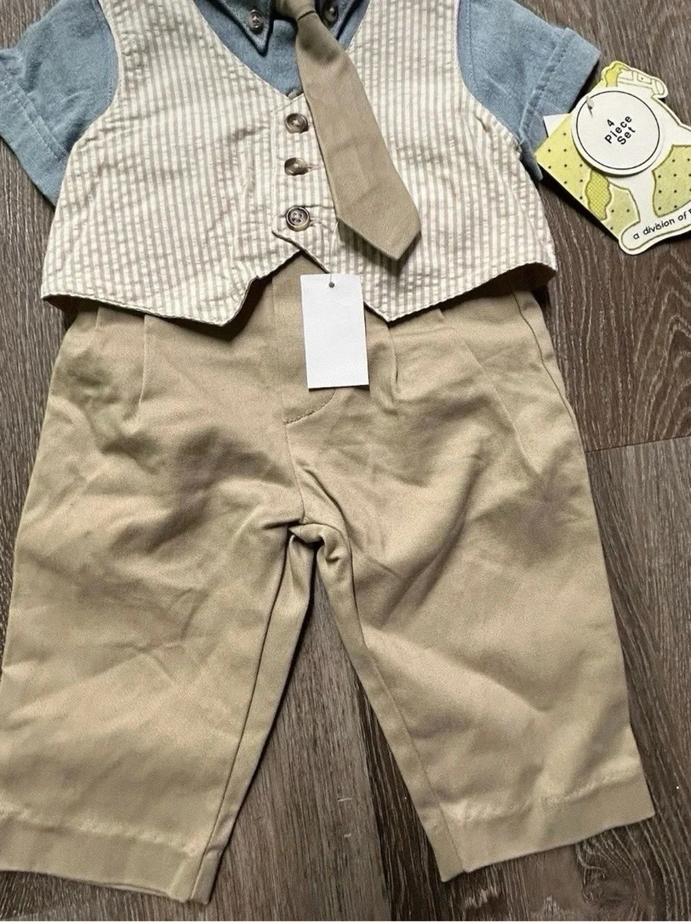 NWT Baby Boy Four Piece Clothing Set Polo Khakis Vest Tie Size 3-6 Months